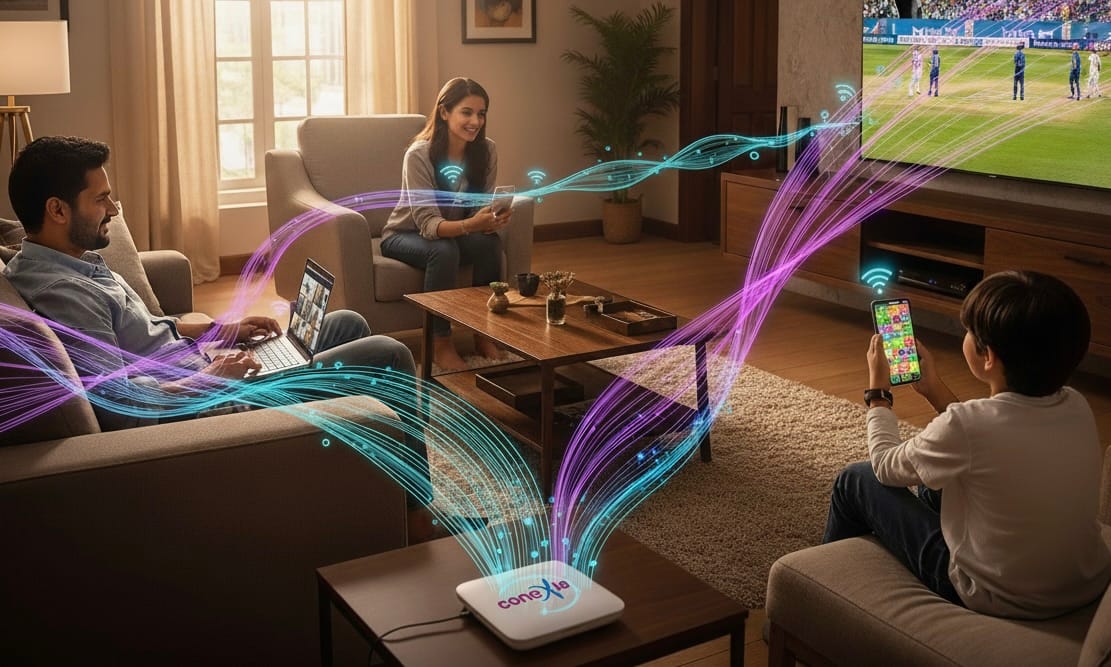 Happy family enjoying seamless connectivity with Conexia broadband